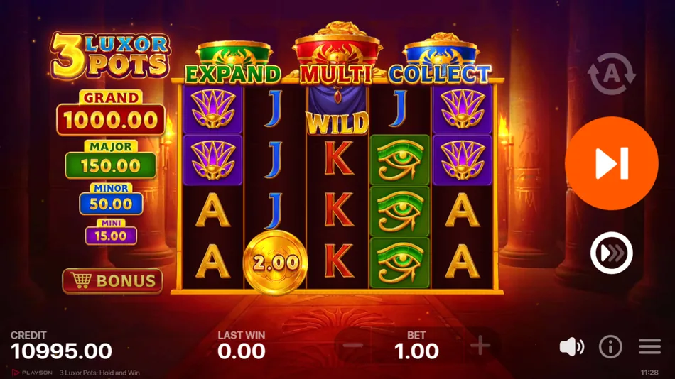 Scarab Coin appearing in the base game before a Pot Features Bonus Game launch